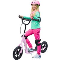 HOMCOM Kinderroller  Kickscooter 12 Zoll mit Hinterbremse, Höhenverstellbarer Tretroller in Rosa, Stahl & EVA, für Kinder  Aosom von HOMCOM