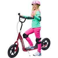 HOMCOM Kinderroller City Roller Scooter Roller 12 Zoll mit Hinterbremse Höhenverstellbar Stahl EVA Rot 120 x 52 x 80-88 cm von HOMCOM