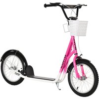Kinderroller Scooter Tretroller mit Bremse Korb höhenverstellbar für 5-12 Kinder Roller Kickboard Aluminiumlegierung Gummi Rosa+Weiß 139 x 58 x 90-96 cm von HOMCOM