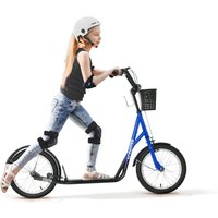 HOMCOM Kinderroller Scooter Tretroller mit Bremse Korb höhenverstellbar für 5-12 Kinder Roller Kickboard Aluminiumlegierung Gummi Blau+Schwarz   Aosom von HOMCOM