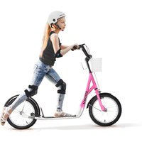 HOMCOM Kinderroller Scooter Tretroller mit Bremse Korb höhenverstellbar für 5-12 Kinder Roller Kickboard Aluminiumlegierung Gummi Rosa+Weiß von HOMCOM