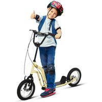 HOMCOM Stunt Scooter Roller Kinderroller Kickboard ab 5 jahren mit Luftreifen 12 Zoll Gummi Aluminium Beige von HOMCOM