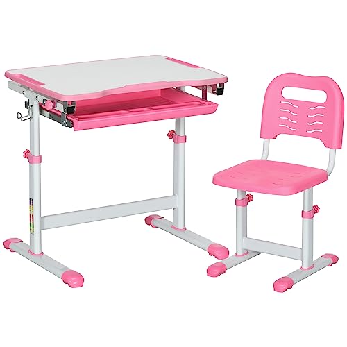 HOMCOM Kinderschreibtisch und Stuhl-Set, höhenverstellbar, Schüler-Schreibtisch, Kinderschule, Studiertisch mit neigbarem Schreibtisch, Schublade, Stiftschlitz, Haken - Rosa HOMCOM Kinderschreibtisch und Stuhl-Set, höhenverstellbar, Schüler-Schreibtisch, Kinderschule, Studiertisch mit neigbarem Schreibtisch, Schublade, Stiftschlitz, Haken - Rosa von HOMCOM