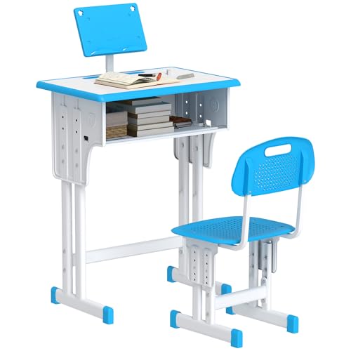 HOMCOM Kinderschreibtisch und -stuhl mit Leseständer, Ablagefach, Haken und Stifthalter - höhenverstellbar - 60 x 45 x 90-102 cm - blau HOMCOM Kinderschreibtisch und -stuhl mit Leseständer, Ablagefach, Haken und Stifthalter - höhenverstellbar - 60 x 45 x 90-102 cm - blau von HOMCOM