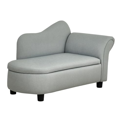 HOMCOM Kindersessel, Kindercouch, Kindersofa mit Stauraum, Chaiselongue für Kinder 1,5-3 Jahre, Schlafsofa für Kinderzimmer, Leinenoptik, Massivholz, Hellgrau, 80 x 40 x 49 cm von HOMCOM