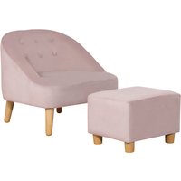 HOMCOM Kindersessel mit Fußhocker  Gemütliches Sofa für Kinder ab 3 Jahren, Samtoptik, Eukalyptusholz, Rosa, 51x51x50cm  Aosom.de von HOMCOM