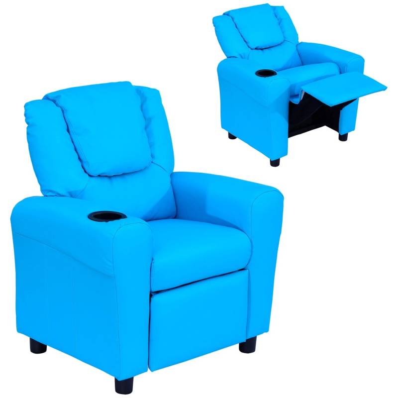 HOMCOM Kindersessel für 3-6 Jahre Alt  Liegefunktion Blau 62 x 52 x 69 cm von HOMCOM