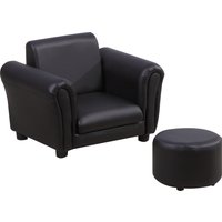 HOMCOM Kindersessel mit Fußhocker  Kindercouch in Schwarz, Minisofa für 3-7 Jahre, Holz, 54x42x41cm  Aosom.de von HOMCOM