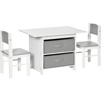 Kindertisch mit Stauraum & 2 Aufbewahrungskörben, Holz, Vliesstoff, Weiß+Grau, 71x48x49cm  Aosom.de von HOMCOM