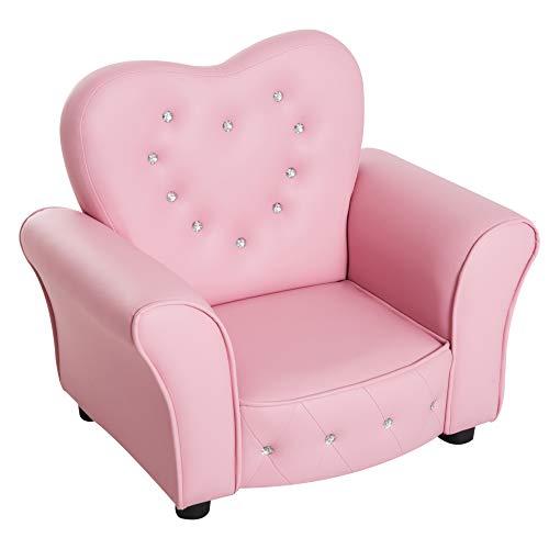 HOMCOM Kindersofa Kindersessel Prinzessin Minisofa Kinderzimmer Sofa herzförmig Rosa L59 x B41,5 x H49 cm von HOMCOM