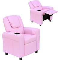 HOMCOM Kindersofa Kindersessel für 3-6 Jahre alt Liegefunktion Eingebauten Becherhalter Rosa 62 x 56 x 69 cm von HOMCOM