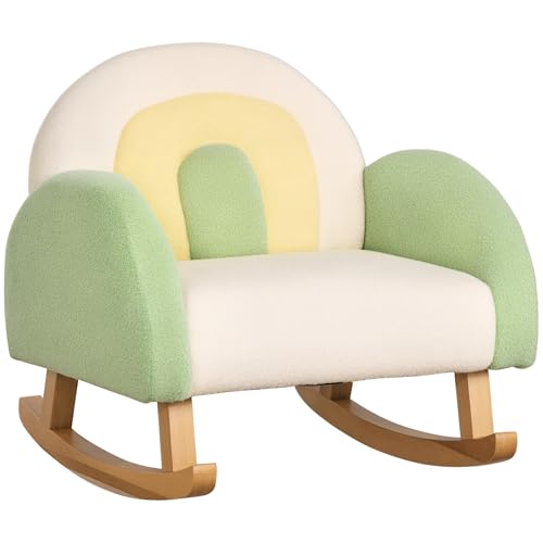 HOMCOM Kindersofa Schaukelstuhl für Kleinkinder Kindersessel Kindercouch für Kinder 1,5-3 Jahre Babysitz für Kinderzimmer Spielzimmer Lammfellimitat Eukalyptusholz Grün von HOMCOM