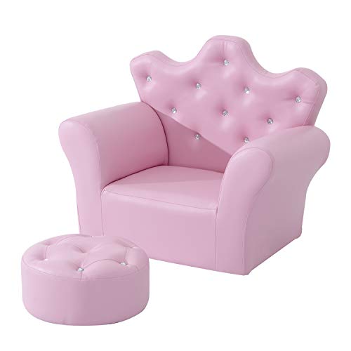 HOMCOM Spielsofa für Kinder, Kindersofa mit Ottomane, Kindercouch Prinzessinnen Spielsofa Kindercouch Mini Couch für Kuschelecke, Kinderzimmer, Spielzimmer, Schlafzimmer, Rosa von HOMCOM