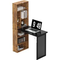 HOMCOM Klappbarer Computertisch mit Bücherregal, Arbeitsplatz, Tafel, 9 offenen Fächern und verstellbarem Regal, Schreibtisch für Schlafzimmer, Studio, 98x51x153cm, Braun   Aosom von HOMCOM