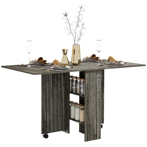 HOMCOM Klappbarer Esstisch, Klappbarer Küchentisch für 6 Personen, Platzsparender Klapptisch mit 2 offenen Ablagen und Bremsrollen, für Wohnzimmer, Büro, 140x75x74cm, Grau HOMCOM Klappbarer Esstisch, Klappbarer Küchentisch für 6 Personen, Platzsparender Klapptisch mit 2 offenen Ablagen und Bremsrollen, für Wohnzimmer, Büro, 140x75x74cm, Grau von HOMCOM