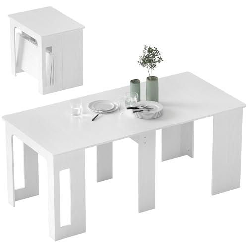 HOMCOM Klappbarer Esstisch, Küche, rechteckig, ausziehbar bis zu 6 Personen, für kleine Räume, Esszimmer, Weiß von HOMCOM
