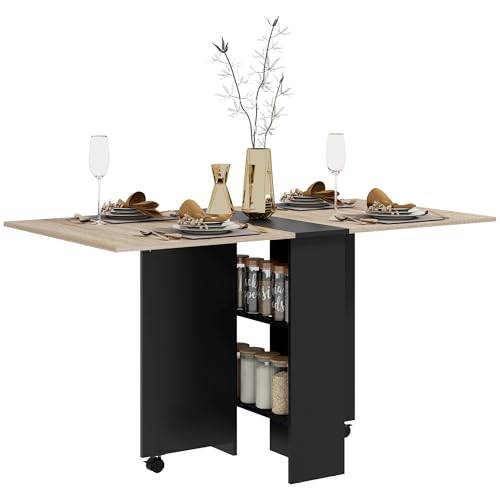HOMCOM Klappbarer Esstisch Klappbarer Küchentisch mit Rädern Klappbare Flügel und Regale Klappbarer Tisch für 4-6 Personen 75x140x74 cm Natur & Schwarz HOMCOM Klappbarer Esstisch Klappbarer Küchentisch mit Rädern Klappbare Flügel und Regale Klappbarer Tisch für 4-6 Personen 75x140x74 cm Natur & Schwarz von HOMCOM