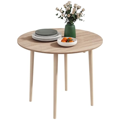 HOMCOM Klappbarer Klapptisch für Küche und Wohnzimmer, Esstisch aus Spanplatte und Kiefernholz, Ø89x73,5 cm, holzfarben von HOMCOM