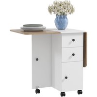 HOMCOM Klappbarer Küchentisch Esstisch mit 2 klappbaren Tabletts, 2 Schubladen, 1 Schrank und 1 Ablagefach 120 x 60 x 76,5 cm - Weiß und Eiche   Aosom von HOMCOM