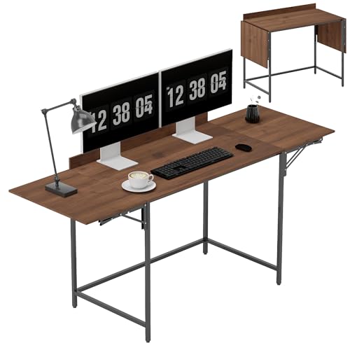 HOMCOM Klappbarer Schreibtisch Computertisch 170 x 58 cm Moderner Holzschreibtisch mit 2 klappbaren Klappen für 2 Bildschirme, Arbeitsplatz für Schlafzimmer, kleine Räume, Walnussholz HOMCOM Klappbarer Schreibtisch Computertisch 170 x 58 cm Moderner Holzschreibtisch mit 2 klappbaren Klappen für 2 Bildschirme, Arbeitsplatz für Schlafzimmer, kleine Räume, Walnussholz von HOMCOM