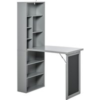 HOMCOM Klappbarer Schreibtisch Esstisch mit 6 Fächern Bücherregal und 3 Regalen, Computertisch Bürotisch E1 Spanplatte Metallrahmen Dunkelgrau 98x51x153 cm   Aosom.de von HOMCOM