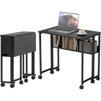 HOMCOM Klappbarer platzsparender Schreibtisch mit Flip-Top, Kleiner Schreibtisch mit Bremsrollen, Regal und Aufbewahrungstasche, Faltbarer Computertisch für Zuhause, Studium und Büro, 80x50x75 cm, Schwarz   Aosom von HOMCOM