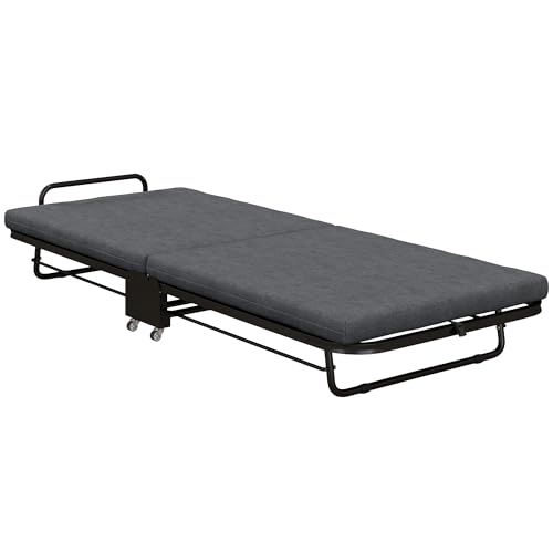 HOMCOM Klappbett 1 Person 188 x 76 cm, faltbares Gästebett mit 7 cm Matratze auf Rollen mit Verstellbarer Rückenlehne, belastbar bis 150 Kg, dunkelgrau HOMCOM Klappbett 1 Person 188 x 76 cm, faltbares Gästebett mit 7 cm Matratze auf Rollen mit Verstellbarer Rückenlehne, belastbar bis 150 Kg, dunkelgrau von HOMCOM