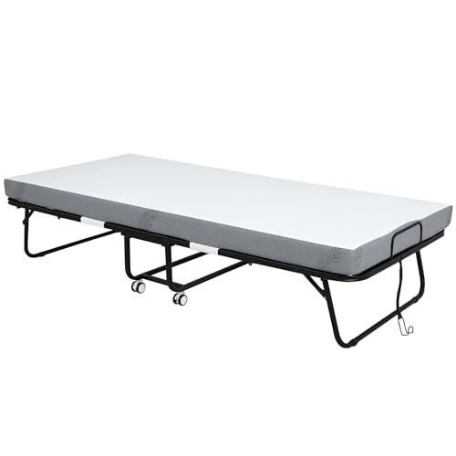 HOMCOM Klappbett 90x200 cm Erwachsene Gästebett Klappbar mit 10 cm Dicker Schaumstoff Feldbett mit Stahlrahmen Reisebett mit Rollen bis 150 kg belastbar HOMCOM Klappbett 90x200 cm Erwachsene Gästebett Klappbar mit 10 cm Dicker Schaumstoff Feldbett mit Stahlrahmen Reisebett mit Rollen bis 150 kg belastbar von HOMCOM