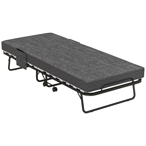 HOMCOM Klappbett Gästebett mit Rollen, 10 cm Matratze, Abdeckung, Reisebett mit Seitentasche Dunkelgrau 190 x 80 x 42 cm HOMCOM Klappbett Gästebett mit Rollen, 10 cm Matratze, Abdeckung, Reisebett mit Seitentasche Dunkelgrau 190 x 80 x 42 cm von HOMCOM