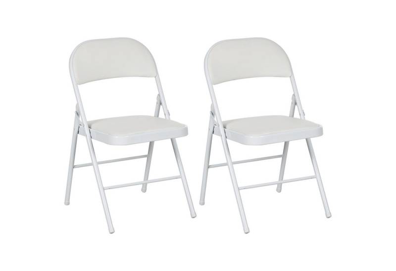HOMCOM Klappstuhl Campingstuhl mit Gepolsteter Rückenlehne, Bürostuhl mit Stahlrahmen (Küchenstuhl mit Polster, 2 St), bis 120 kg belastbar für Gäste, Büro, Camping, Weiß von HOMCOM