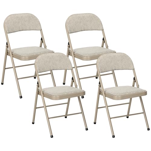 HOMCOM Klappstuhl Campingstuhl mit Gepolsteter Rückenlehne, Klappbar Bürostuhl mit Stahlrahmen, Küchenstuhl mit Polster bis 120 kg belastbar für Gäste, Büro, Camping, Beige von HOMCOM
