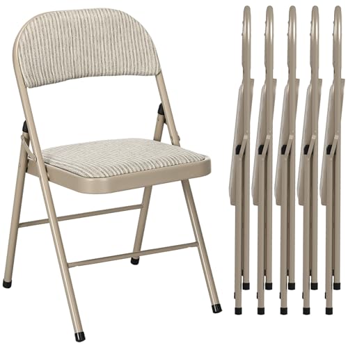 HOMCOM Klappstuhl Campingstuhl mit Gepolsteter Rückenlehne, Klappbar Bürostuhl mit Stahlrahmen, Küchenstuhl mit Polster bis 120 kg belastbar für Gäste, Büro, Camping, Beige von HOMCOM