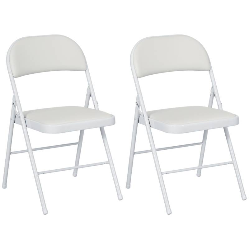 HOMCOM Klappstuhl mit Stahlrahmen Stahl Kunstleder Weiß 45L x 46B x 78H cm von HOMCOM