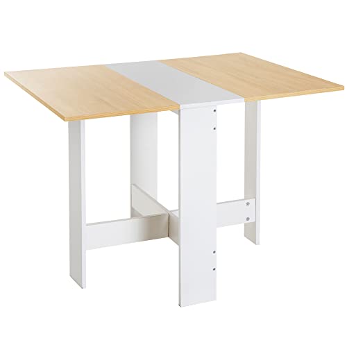 HOMCOM Klapptisch, Esstisch mit klappbarer Arbeitsplatte, Schreibtisch, Arbeitsstation, Beistelltisch, Spanplatte, Eiche, Weiß, 103 x 76 x 73,5 cm von HOMCOM