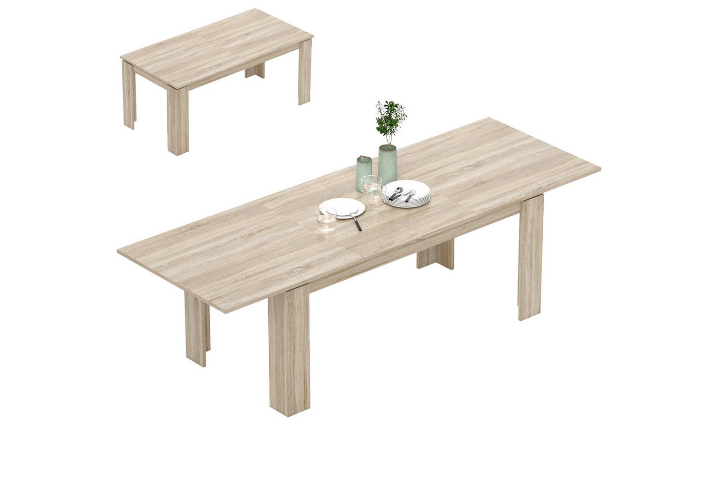 HOMCOM Klapptisch 180-260 x 90 cm (Tisch, 1-St., Küchentisch), Esszimmertisch für kleine Räume, Esszimmer, Eiche von HOMCOM