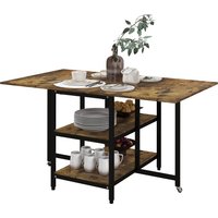 HOMCOM Klapptisch Esstisch Rollen 140x80cm 2-6 Personen 2 Ablagen Rustikal-Braun Stahl   Aosom von HOMCOM
