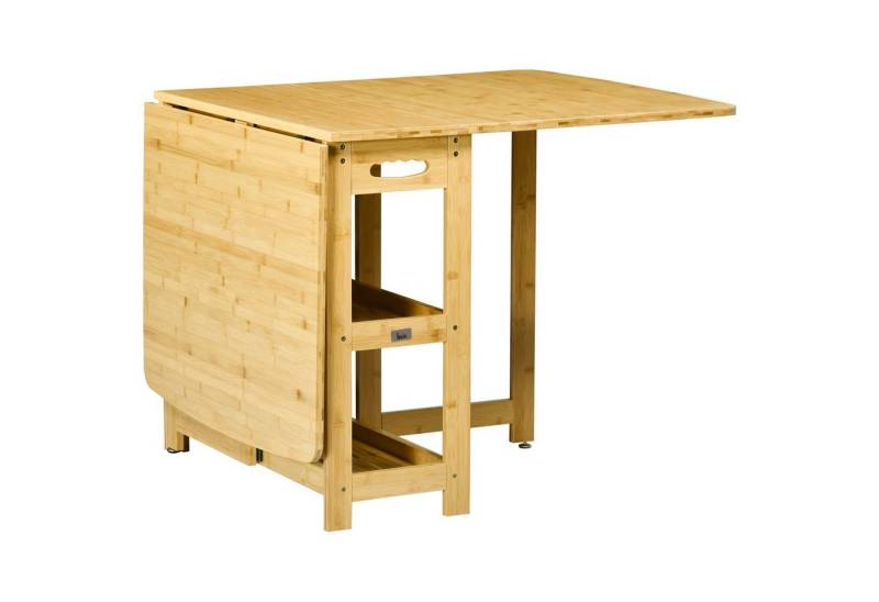 HOMCOM Klapptisch Küchentisch mit Ablagefächer und verstellbaren Füße (Kaffeetisch, 1-St., Esszimmertisch), Bambus Naturholz 149,5 x 80 x 73,5 cm von HOMCOM