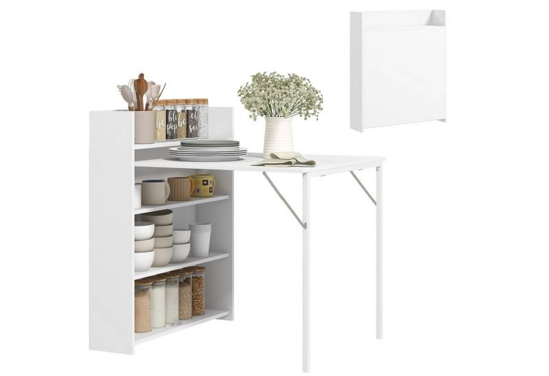 HOMCOM Klapptisch Klappbar Esstisch mit 4-stufigen Regalen für 3 Personen (Esszimmertisch, 1-St., Küchentisch), für kleine Räume, Küche, Esszimmer, 80 x 90 x 93 cm, Weiß von HOMCOM