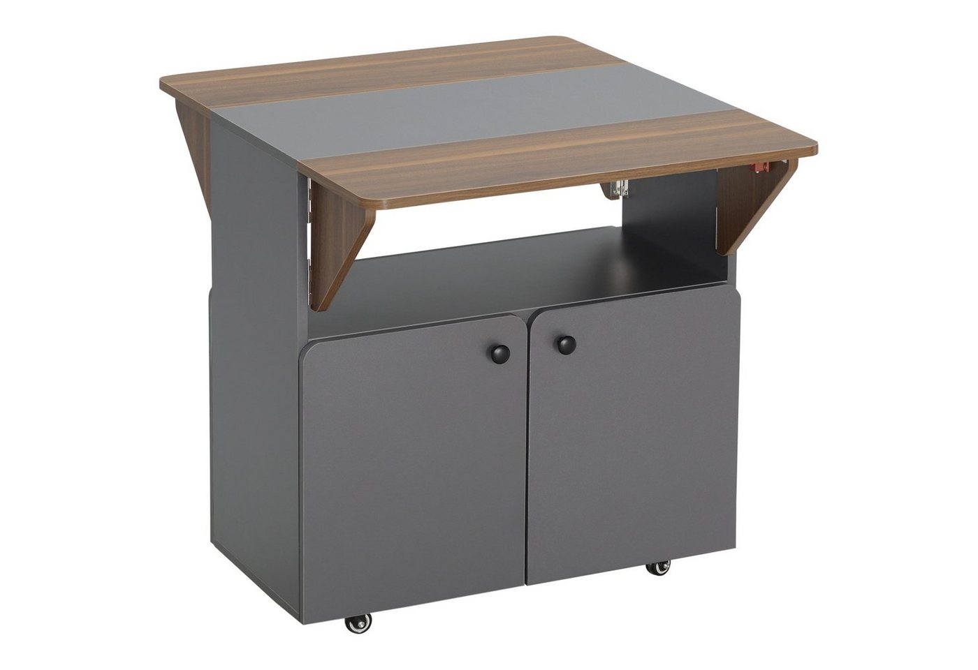 HOMCOM Klapptisch Klapptisch mit Rollen und zwei klappbare Tischseiten (Esstisch, 1-St., Küchentisch), Hellgrau+Dunkelbraun 70 x 83 x 75 cm von HOMCOM