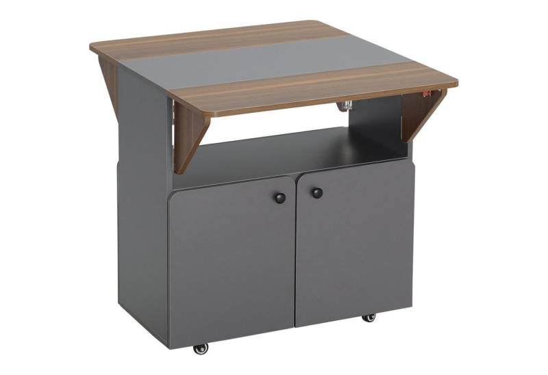 HOMCOM Klapptisch Klapptisch mit Rollen und zwei klappbare Tischseiten (Esstisch, 1-St., Küchentisch), Hellgrau+Dunkelbraun 70 x 83 x 75 cm von HOMCOM