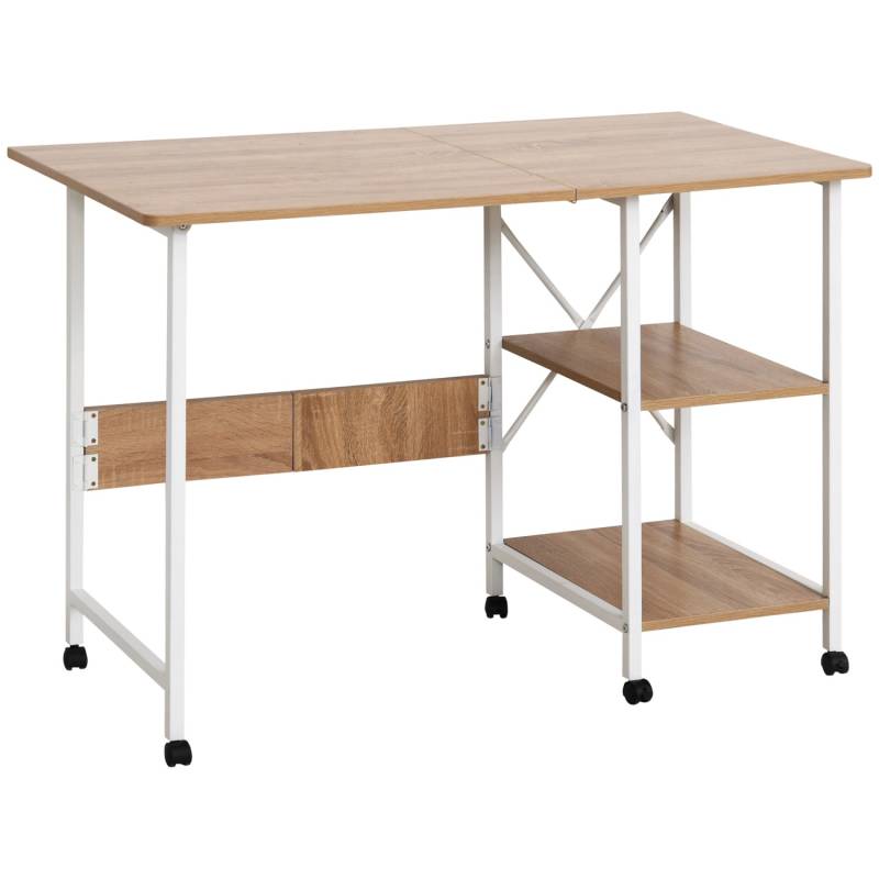HOMCOM Klapptisch Mobiler Computertisch mit Rollen MDF Natur 107 x 55 x 76 cm von HOMCOM
