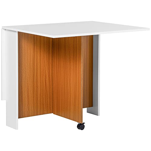 HOMCOM Klapptisch Esstisch Mobiler Schreibtisch mit klappbarer Arbeitsplatte Beistelltisch mit Rollen Esszimmertisch für Küche Weiß von HOMCOM