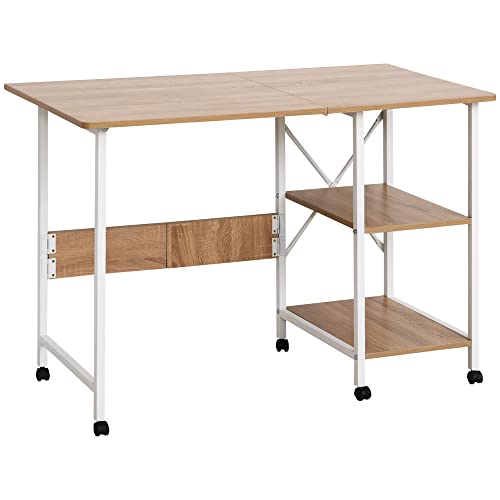 HOMCOM Klapptisch Schreibtisch Beistelltisch Bürotisch Mobiler Computertisch mit Rollen MDF Natur 107 x 55 x 76 cm von HOMCOM