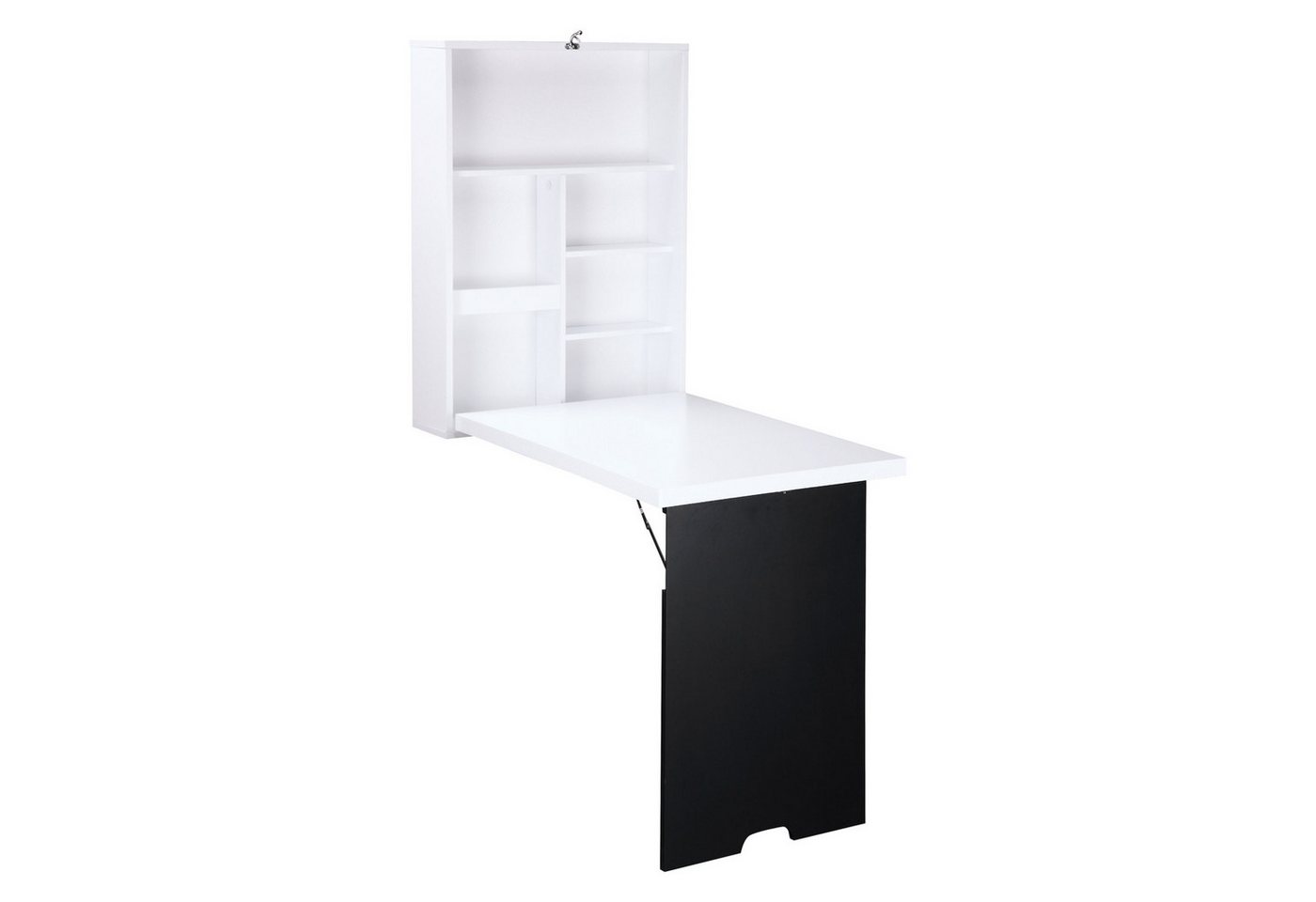 HOMCOM Klapptisch Wandklapptisch mit Tafel, 5 Fächern (Computertisch, 1-St., Klappschreibtisch), Weiß+Schwarz 60 x 94,5 x 147 cm von HOMCOM