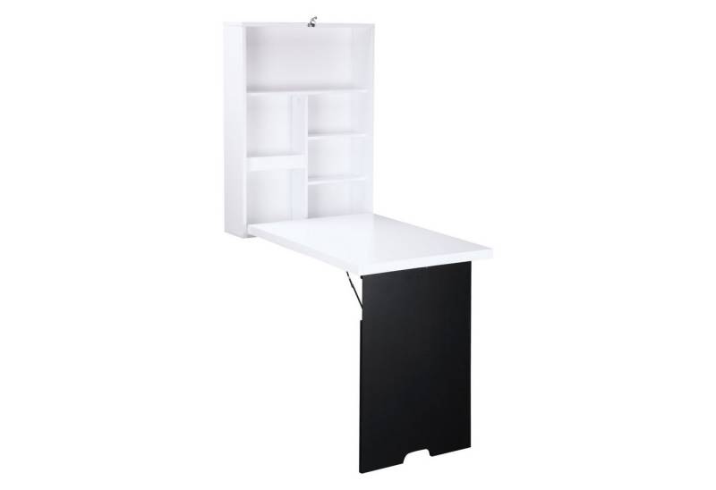 HOMCOM Klapptisch Wandklapptisch mit Tafel, 5 Fächern (Computertisch, 1-St., Klappschreibtisch), Weiß+Schwarz 60 x 94,5 x 147 cm von HOMCOM