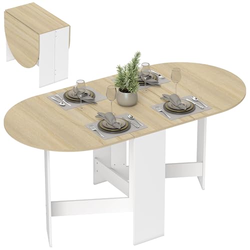 HOMCOM Klapptisch für Esszimmer, oval, mit klappbaren Flügeln, für bis zu 6 Personen, für Esszimmer, Wohnzimmer, kleiner Raum, 163 x 80 x 75 cm, natur von HOMCOM