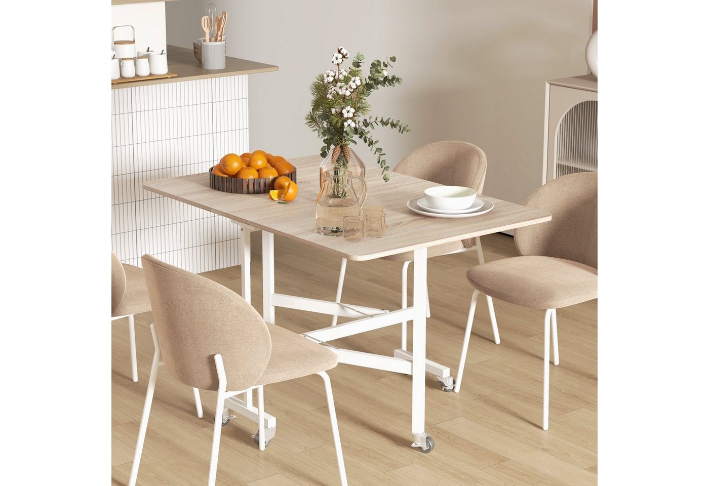 HOMCOM Klapptisch klappbarer Esstisch Küchentisch mit Rollen (Küchentisch, 1-St., Esstisch), für Esszimmer, Küche, Eiche von HOMCOM