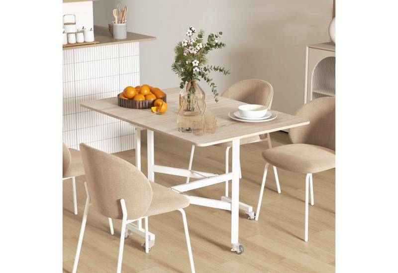 HOMCOM Klapptisch klappbarer Esstisch Küchentisch mit Rollen (Küchentisch, 1-St., Esstisch), für Esszimmer, Küche, Eiche von HOMCOM