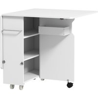 HOMCOM Klapptisch mit 3-stufigen Regalen, Aufbewahrungsbox und Rollen, klappbarer Tisch aus MDF, 130x80x76.5 cm, Weiß   Aosom von HOMCOM