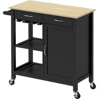 HOMCOM Klassischer Küchenwagen mit 2 Schubladen und Rädern, Kücheninsel aus Holz mit 2-türigem platzsparendem Schrank, 89x40x84cm, Schwarz   Aosom von HOMCOM